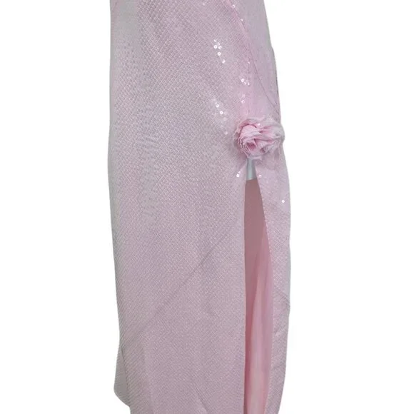 Bardot Aradia Sequin Halter Slip Dress, Pink, V-Neck, Event, Side Slit,  Size 4 - Picture 7 of 12